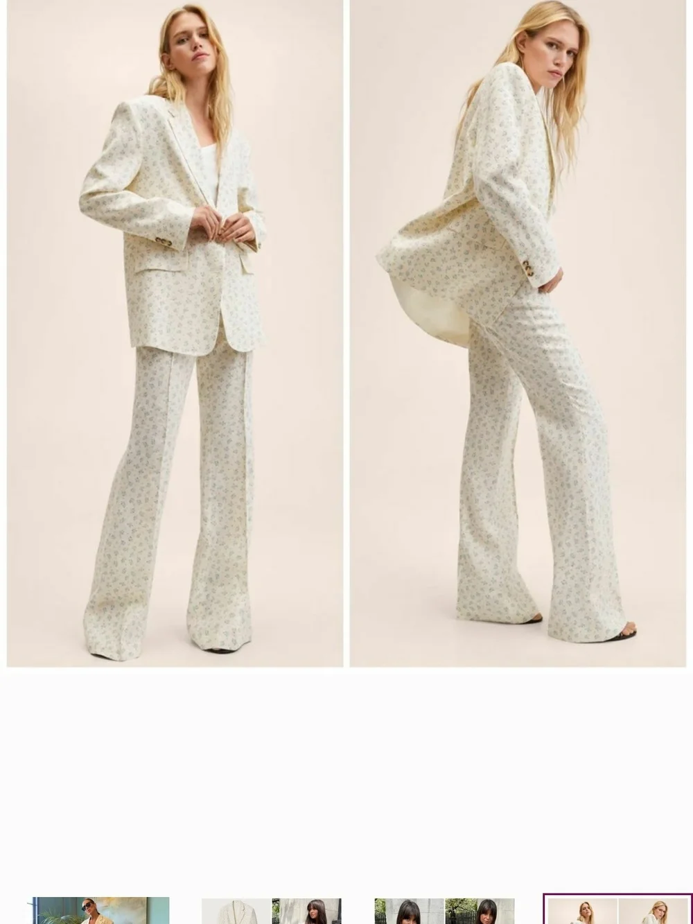 Mango Cream Floral Boot Cut Linen Trouser
